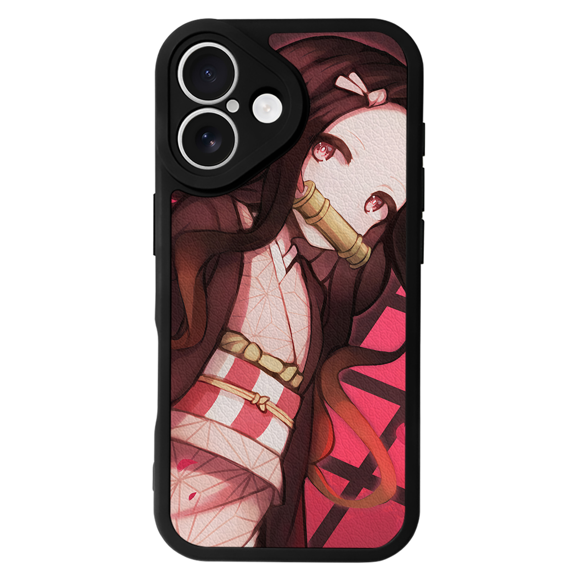 （画像用） 鬼滅の刃（きめつのやいば）竈門 禰󠄀豆子／かまど ねずこ Kamado Nezuko 【iPhone 16シリーズ対応】シリコンスマホケース（レザー調） 材質：シリコン